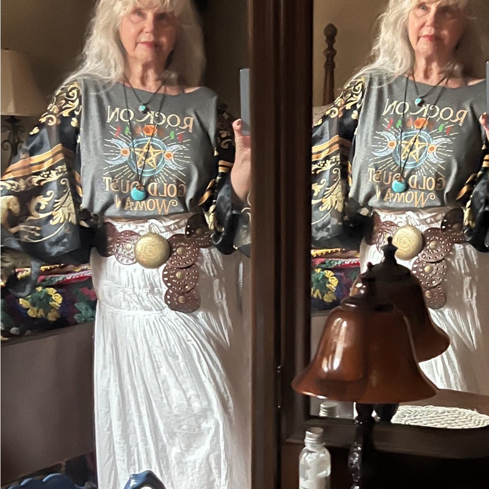 Upcycled Stevie Nicks inspired Bohemian Graphic Poncho Top